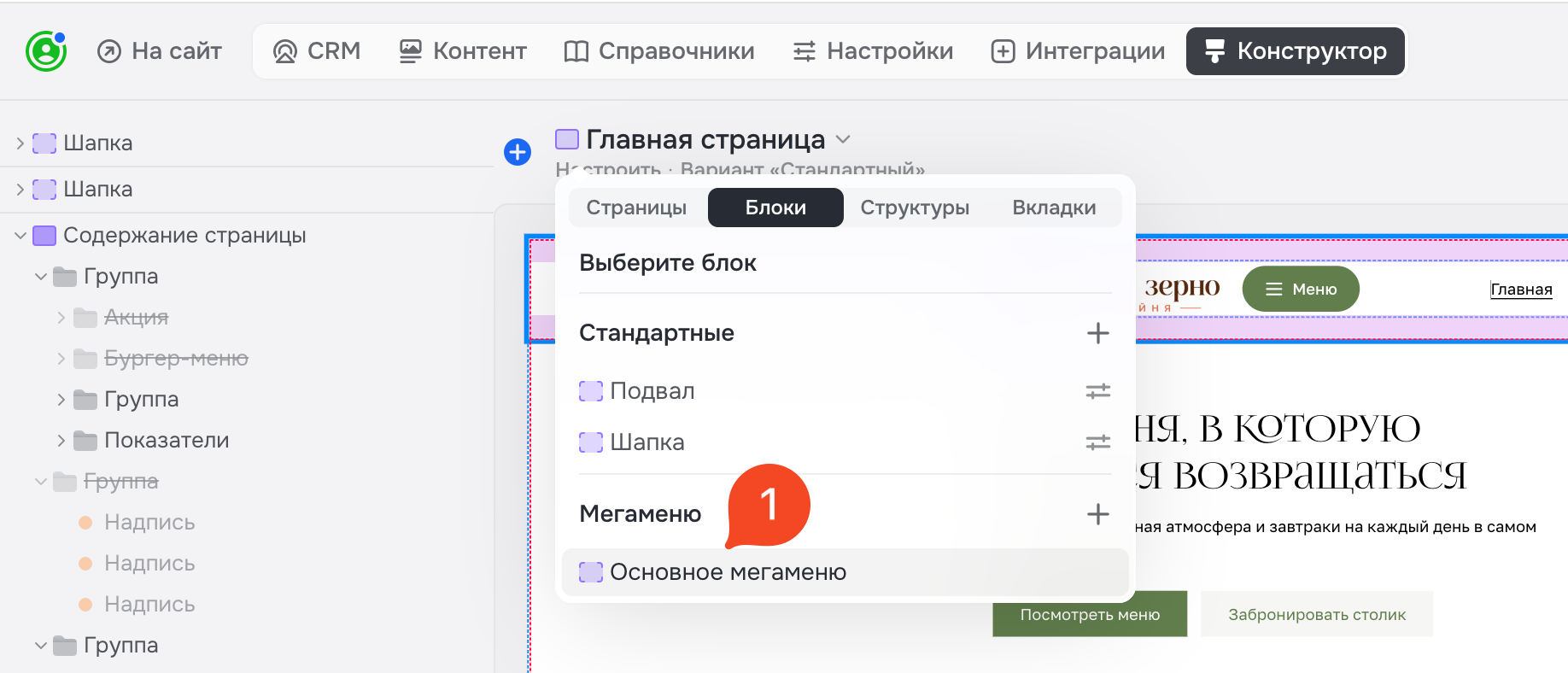 Рисунок 3. Выбор мегаменю